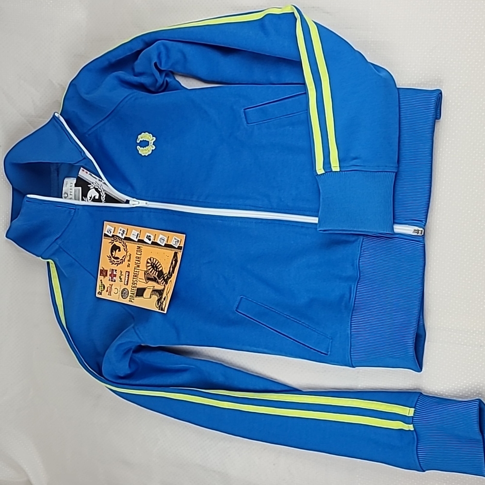 Retro Fred Perry Women's Track Jacket Vintage Portugal Made Blue & Neon Pirate69 - Picture 3 of 6